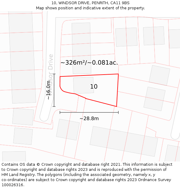 10, WINDSOR DRIVE, PENRITH, CA11 9BS: Plot and title map