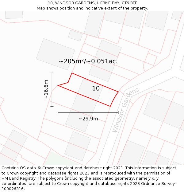 10, WINDSOR GARDENS, HERNE BAY, CT6 8FE: Plot and title map