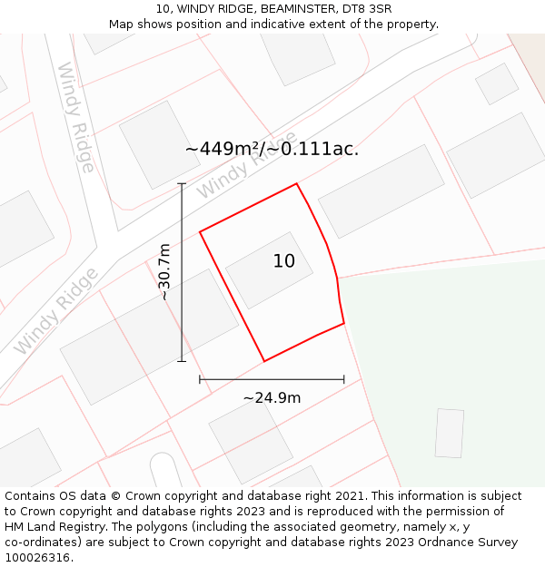 10, WINDY RIDGE, BEAMINSTER, DT8 3SR: Plot and title map