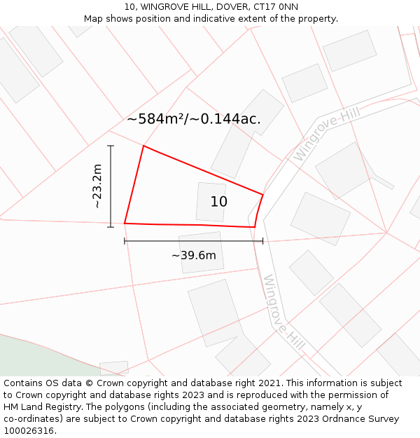 10, WINGROVE HILL, DOVER, CT17 0NN: Plot and title map