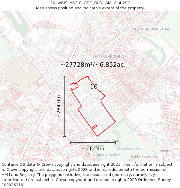 10, WINSLADE CLOSE, OLDHAM, OL4 2SG: Plot and title map