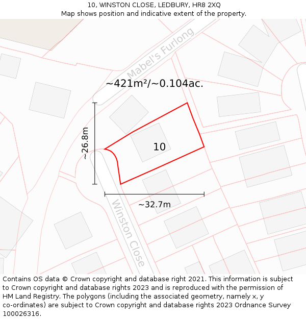 10, WINSTON CLOSE, LEDBURY, HR8 2XQ: Plot and title map