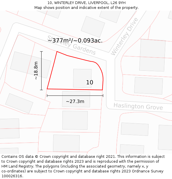 10, WINTERLEY DRIVE, LIVERPOOL, L26 9YH: Plot and title map