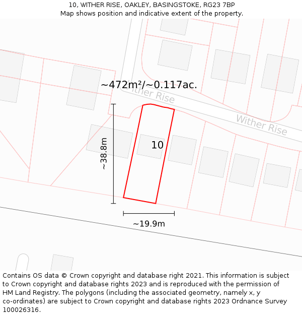 10, WITHER RISE, OAKLEY, BASINGSTOKE, RG23 7BP: Plot and title map