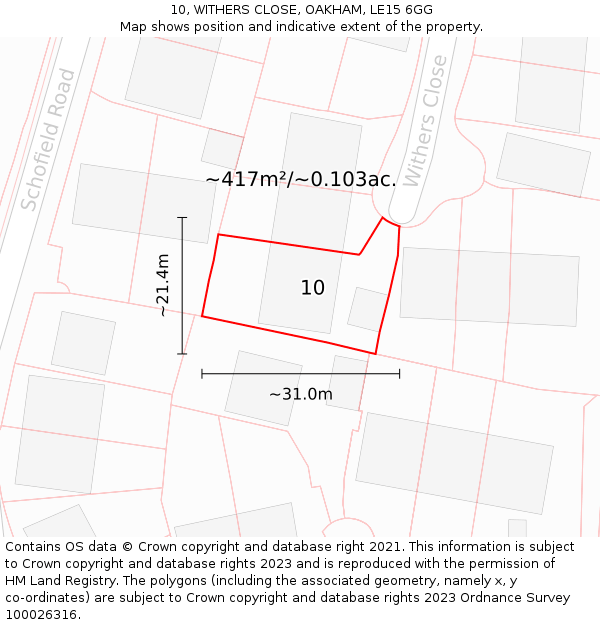 10, WITHERS CLOSE, OAKHAM, LE15 6GG: Plot and title map