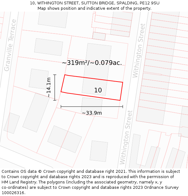 10, WITHINGTON STREET, SUTTON BRIDGE, SPALDING, PE12 9SU: Plot and title map