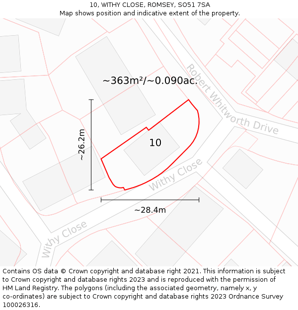 10, WITHY CLOSE, ROMSEY, SO51 7SA: Plot and title map