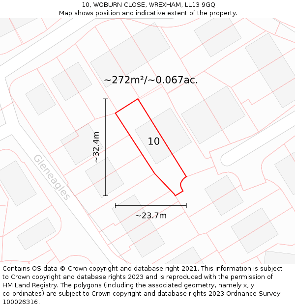 10, WOBURN CLOSE, WREXHAM, LL13 9GQ: Plot and title map