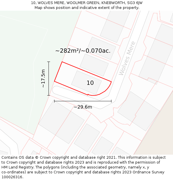 10, WOLVES MERE, WOOLMER GREEN, KNEBWORTH, SG3 6JW: Plot and title map