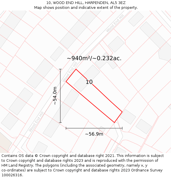 10, WOOD END HILL, HARPENDEN, AL5 3EZ: Plot and title map