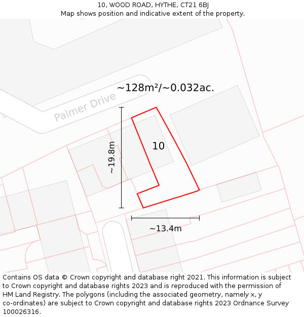10, WOOD ROAD, HYTHE, CT21 6BJ: Plot and title map