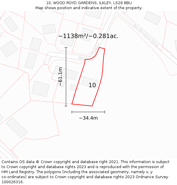10, WOOD ROYD GARDENS, ILKLEY, LS29 8BU: Plot and title map
