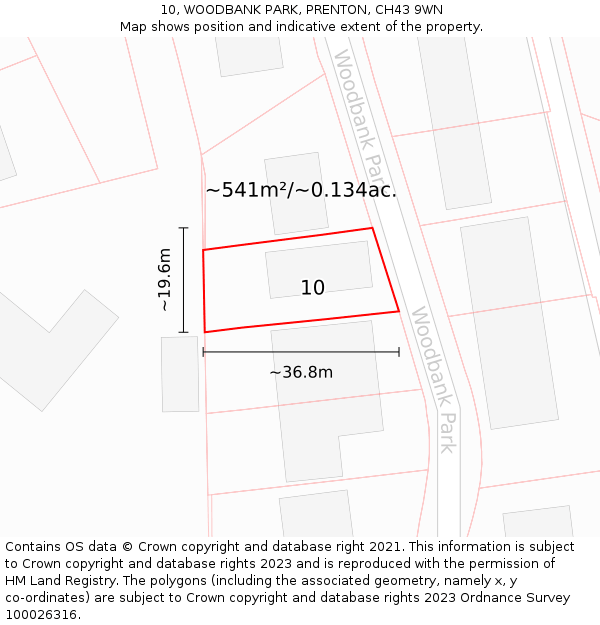 10, WOODBANK PARK, PRENTON, CH43 9WN: Plot and title map