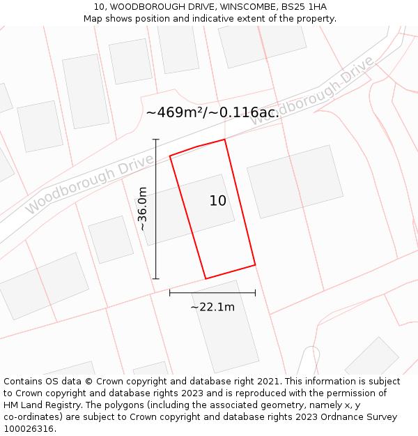 10, WOODBOROUGH DRIVE, WINSCOMBE, BS25 1HA: Plot and title map