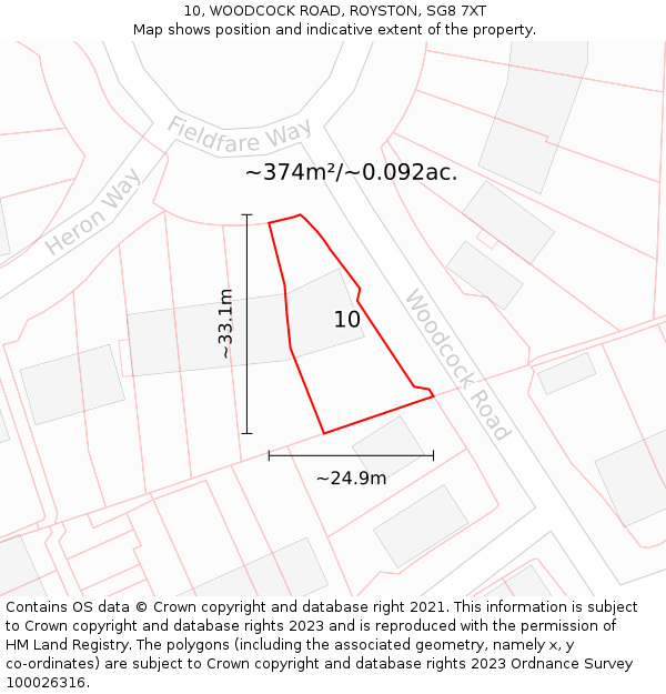 10, WOODCOCK ROAD, ROYSTON, SG8 7XT: Plot and title map
