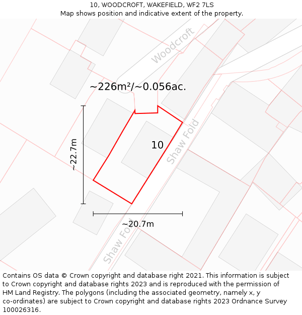 10, WOODCROFT, WAKEFIELD, WF2 7LS: Plot and title map