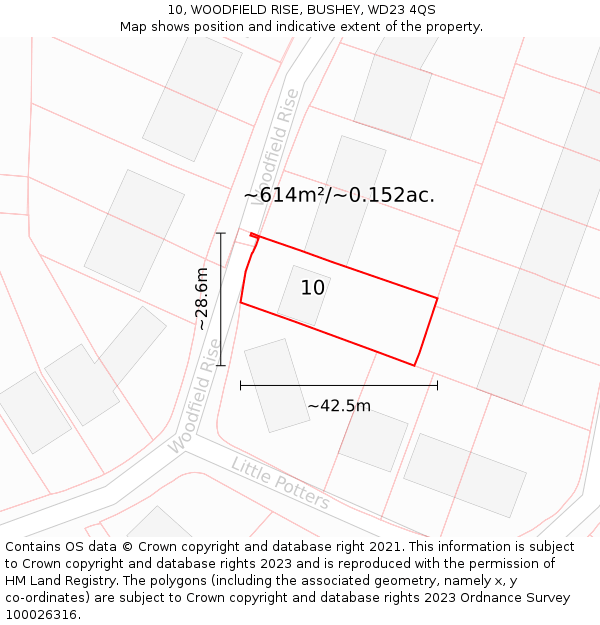 10, WOODFIELD RISE, BUSHEY, WD23 4QS: Plot and title map