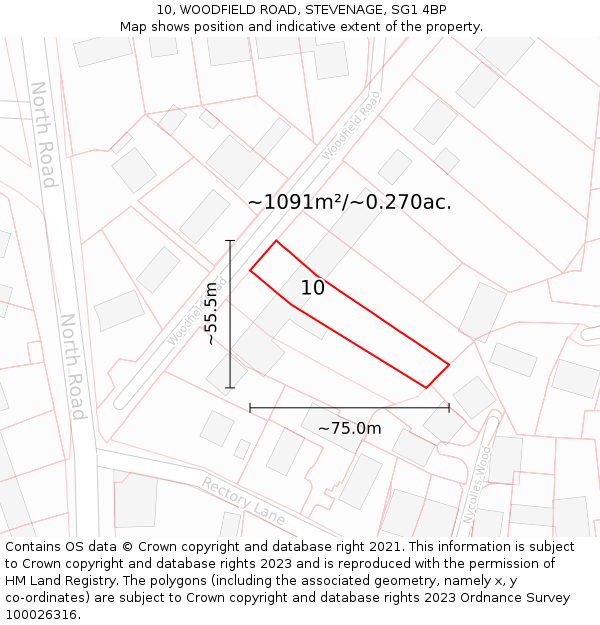 10, WOODFIELD ROAD, STEVENAGE, SG1 4BP: Plot and title map