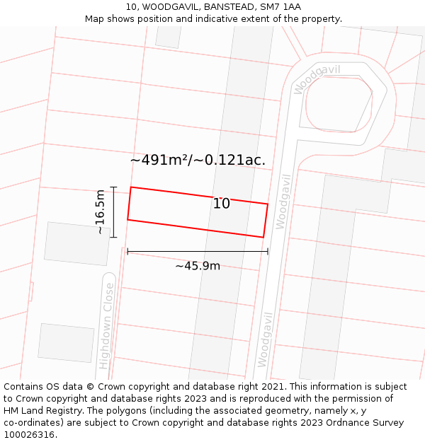 10, WOODGAVIL, BANSTEAD, SM7 1AA: Plot and title map