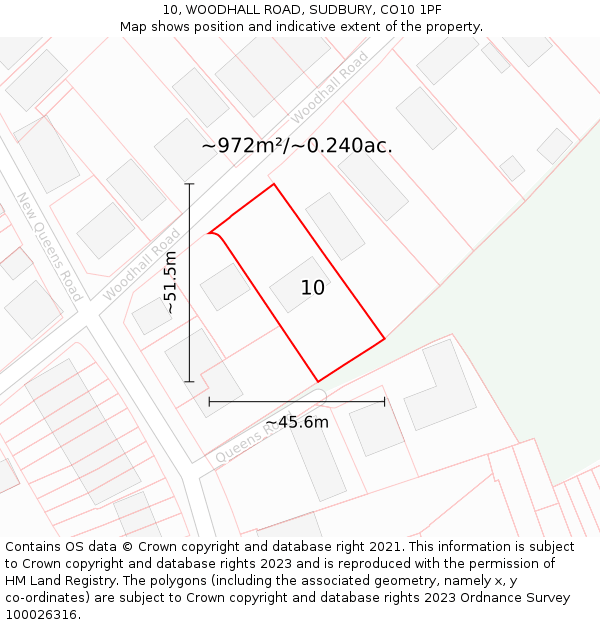 10, WOODHALL ROAD, SUDBURY, CO10 1PF: Plot and title map