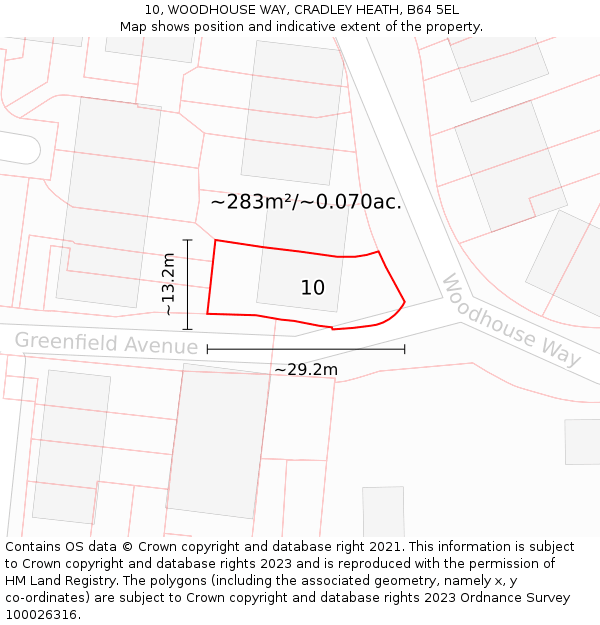 10, WOODHOUSE WAY, CRADLEY HEATH, B64 5EL: Plot and title map