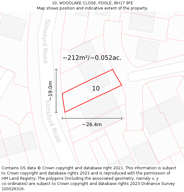 10, WOODLAKE CLOSE, POOLE, BH17 9FE: Plot and title map