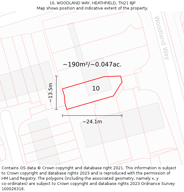 10, WOODLAND WAY, HEATHFIELD, TN21 8JP: Plot and title map