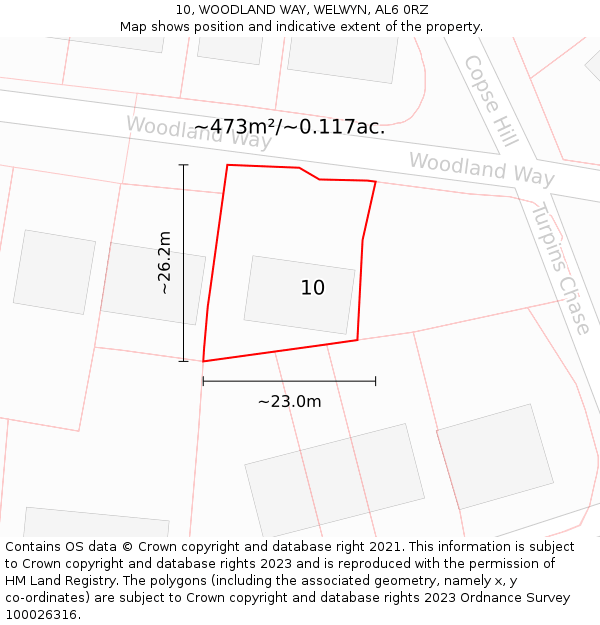 10, WOODLAND WAY, WELWYN, AL6 0RZ: Plot and title map