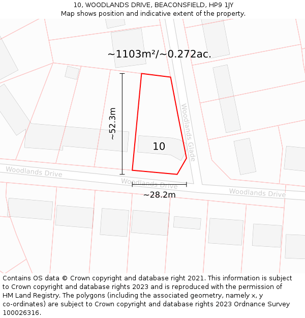 10, WOODLANDS DRIVE, BEACONSFIELD, HP9 1JY: Plot and title map