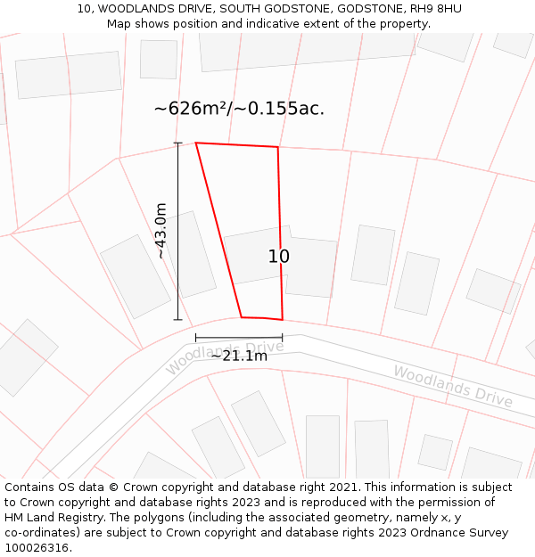 10, WOODLANDS DRIVE, SOUTH GODSTONE, GODSTONE, RH9 8HU: Plot and title map