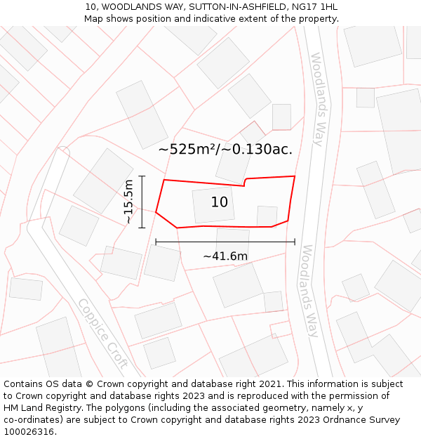 10, WOODLANDS WAY, SUTTON-IN-ASHFIELD, NG17 1HL: Plot and title map