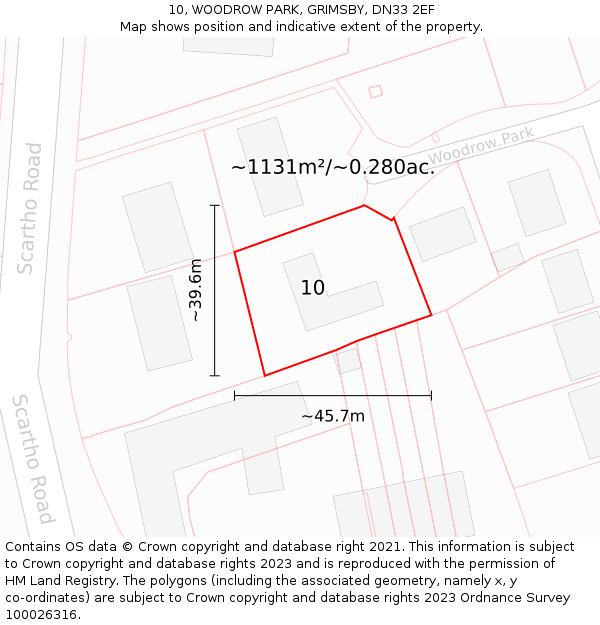 10, WOODROW PARK, GRIMSBY, DN33 2EF: Plot and title map