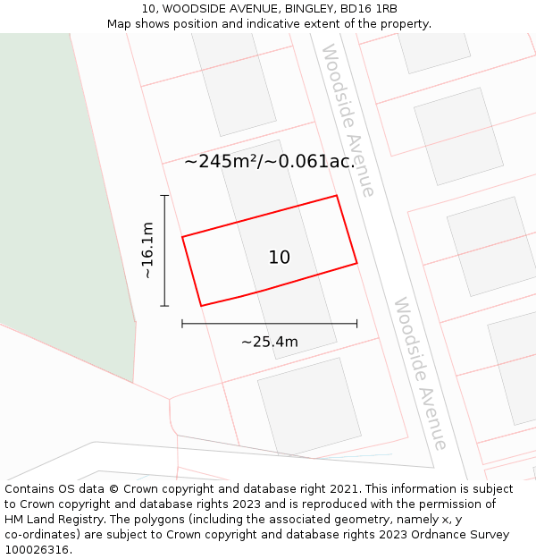 10, WOODSIDE AVENUE, BINGLEY, BD16 1RB: Plot and title map