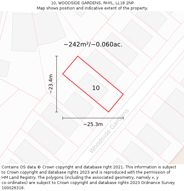 10, WOODSIDE GARDENS, RHYL, LL18 2NP: Plot and title map