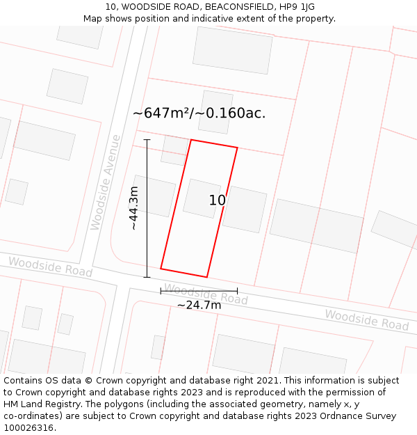 10, WOODSIDE ROAD, BEACONSFIELD, HP9 1JG: Plot and title map