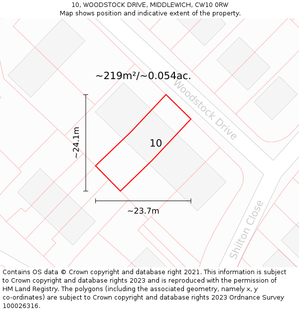 10, WOODSTOCK DRIVE, MIDDLEWICH, CW10 0RW: Plot and title map