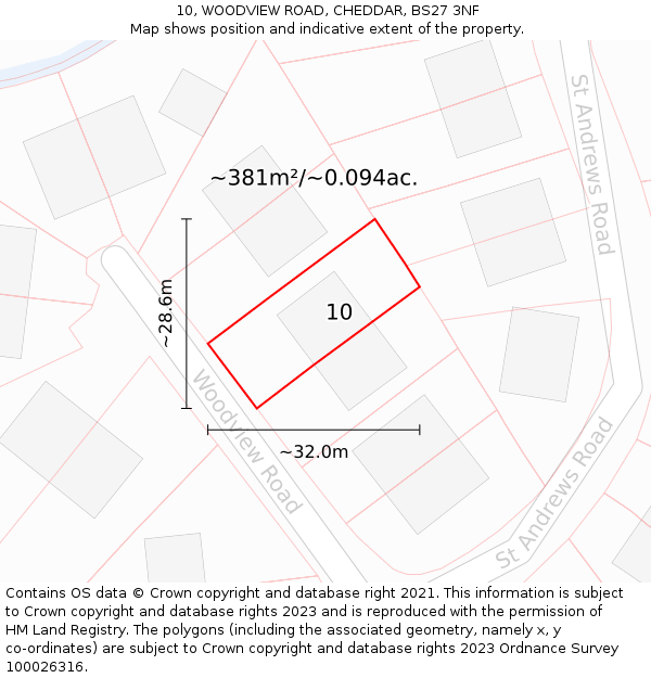 10, WOODVIEW ROAD, CHEDDAR, BS27 3NF: Plot and title map