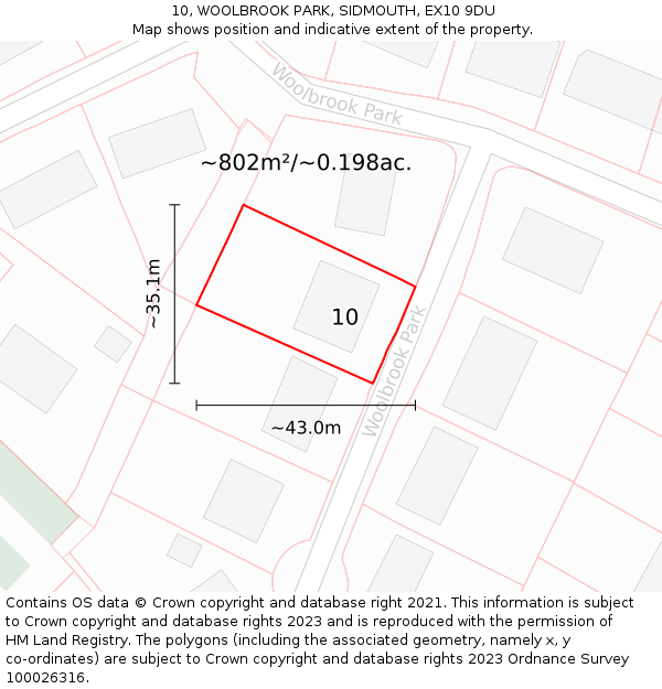 10, WOOLBROOK PARK, SIDMOUTH, EX10 9DU: Plot and title map