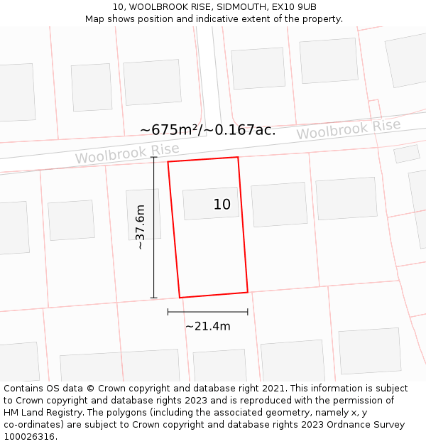 10, WOOLBROOK RISE, SIDMOUTH, EX10 9UB: Plot and title map