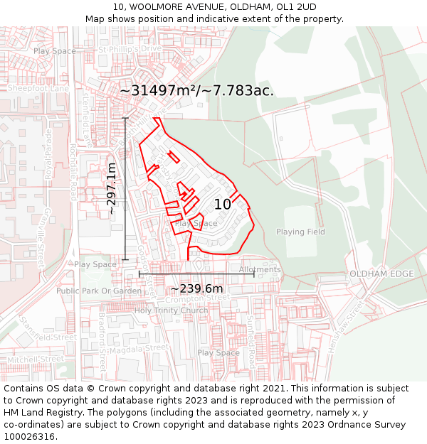 10, WOOLMORE AVENUE, OLDHAM, OL1 2UD: Plot and title map