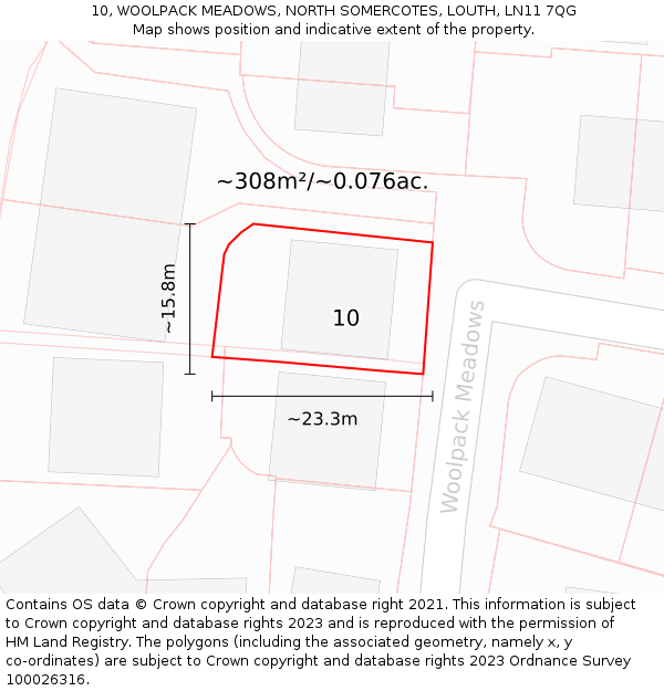 10, WOOLPACK MEADOWS, NORTH SOMERCOTES, LOUTH, LN11 7QG: Plot and title map