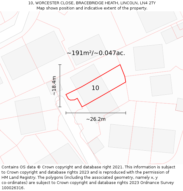 10, WORCESTER CLOSE, BRACEBRIDGE HEATH, LINCOLN, LN4 2TY: Plot and title map
