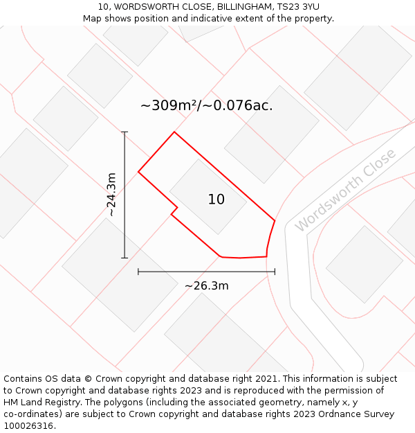 10, WORDSWORTH CLOSE, BILLINGHAM, TS23 3YU: Plot and title map