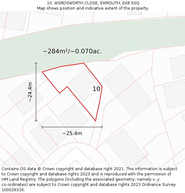 10, WORDSWORTH CLOSE, EXMOUTH, EX8 5SQ: Plot and title map
