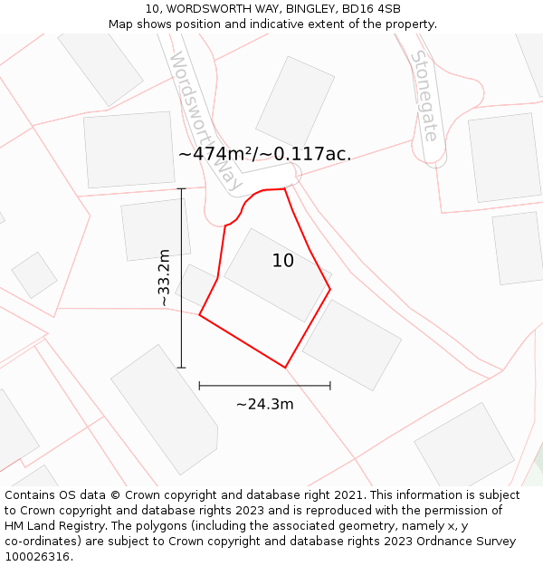 10, WORDSWORTH WAY, BINGLEY, BD16 4SB: Plot and title map