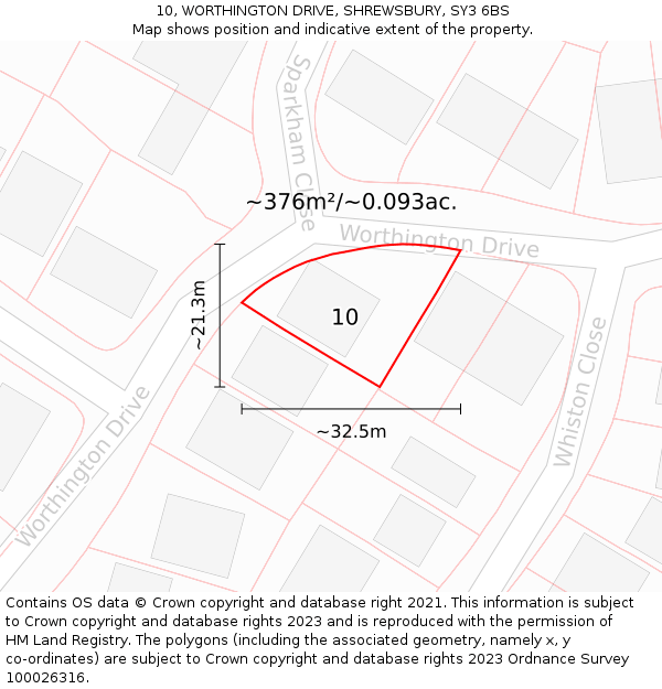 10, WORTHINGTON DRIVE, SHREWSBURY, SY3 6BS: Plot and title map