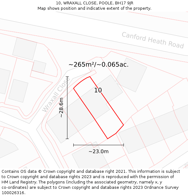 10, WRAXALL CLOSE, POOLE, BH17 9JR: Plot and title map