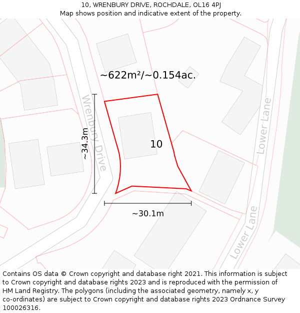 10, WRENBURY DRIVE, ROCHDALE, OL16 4PJ: Plot and title map