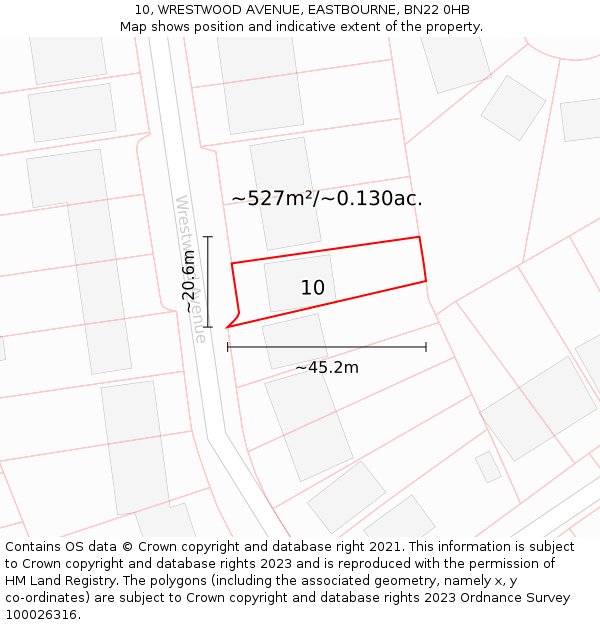 10, WRESTWOOD AVENUE, EASTBOURNE, BN22 0HB: Plot and title map