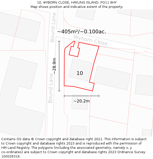 10, WYBORN CLOSE, HAYLING ISLAND, PO11 9HY: Plot and title map